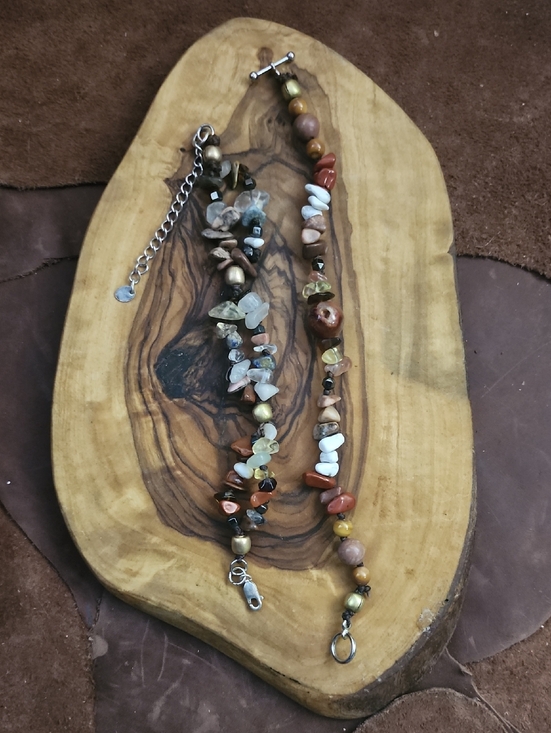 Handmade Jewelry - (Set Of 2) Handmade Multistone Beaded Chip Bracelets - Earth Tones